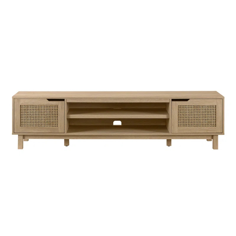 tv panel: 70" wide TV panel holds 80" screens with two-door storage