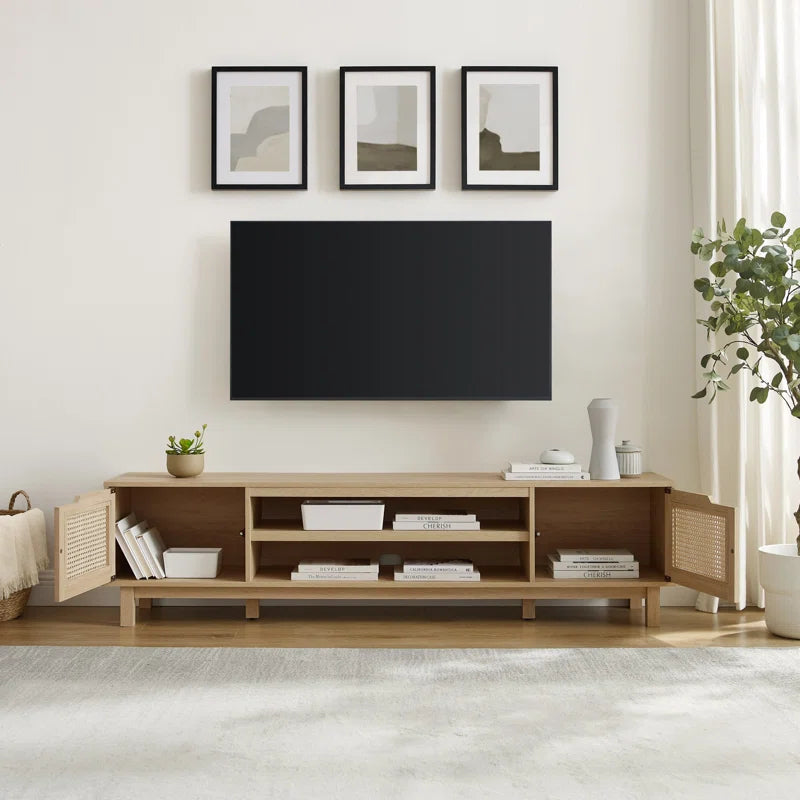 tv panel: 70" wide TV panel holds 80" screens with two-door storage