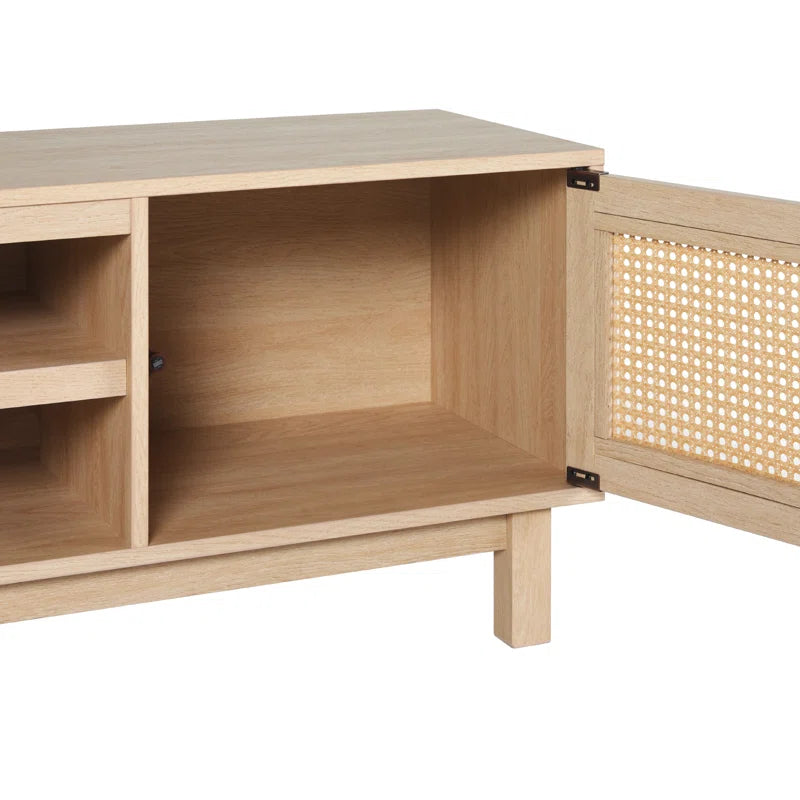 tv panel: 70" wide TV panel holds 80" screens with two-door storage