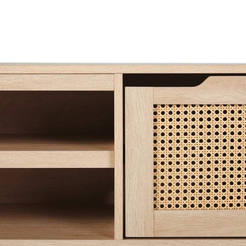 tv panel: 70" wide TV panel holds 80" screens with two-door storage