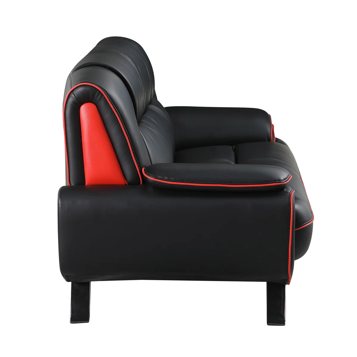 Luxury Sofa Sets: 2-Piece Black Genuine Leather Sofa & Loveseat Set with Coil Spring Support