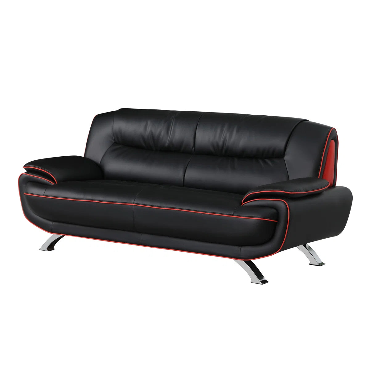 Luxury Sofa Sets: 2-Piece Black Genuine Leather Sofa & Loveseat Set with Coil Spring Support