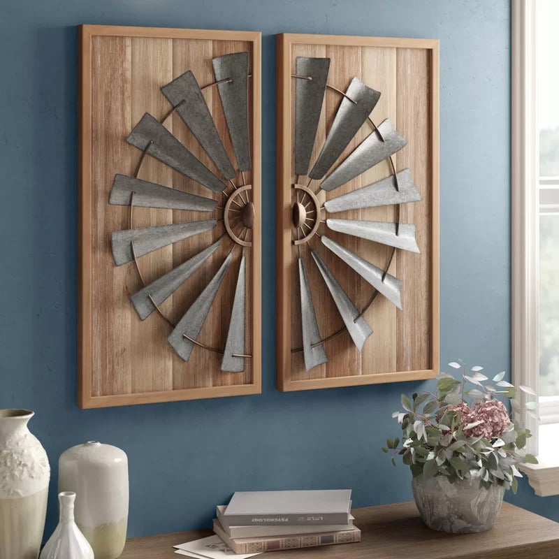 Wall Art: 2 Piece Wood/Metal Wall Décor Set