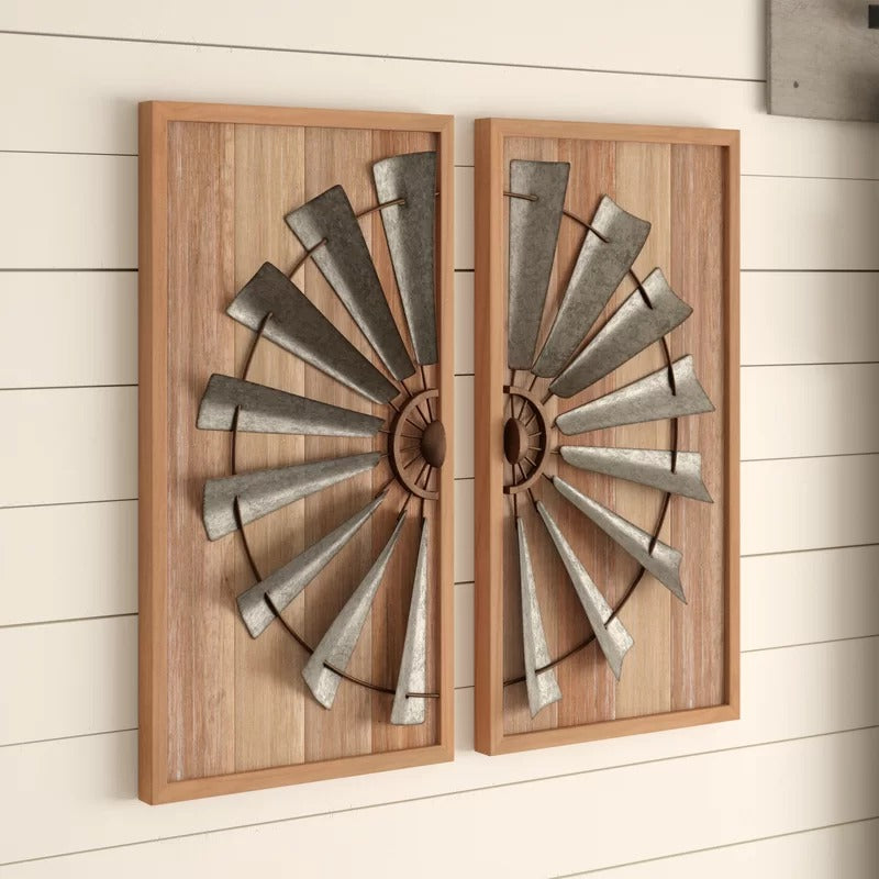 Wall Art: 2 Piece Wood/Metal Wall Décor Set