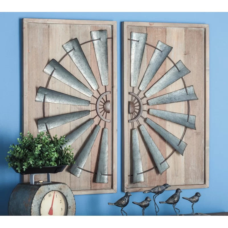 Wall Art: 2 Piece Wood/Metal Wall Décor Set