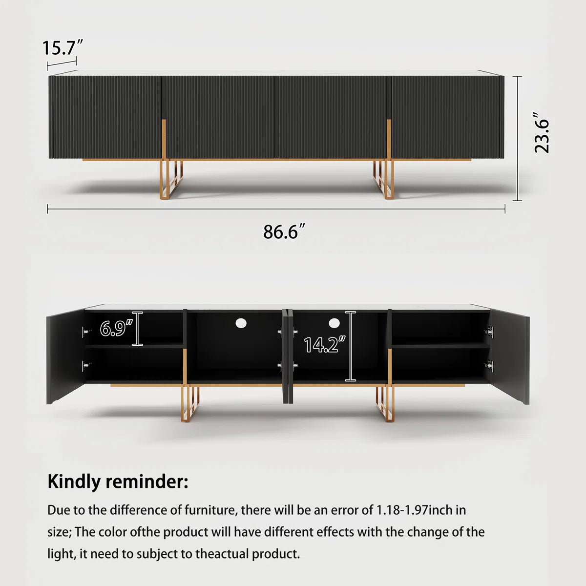 tv panel: Elegant entertainment center featuring faux marble surface and stainless gold-toned legs
