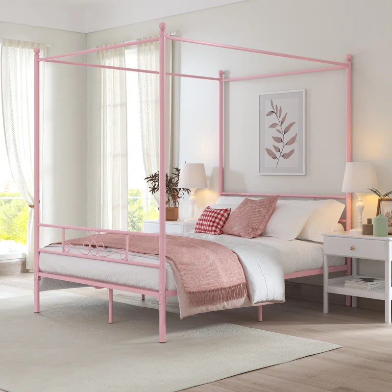 Poster Bed: Metal Frame Bed Pink