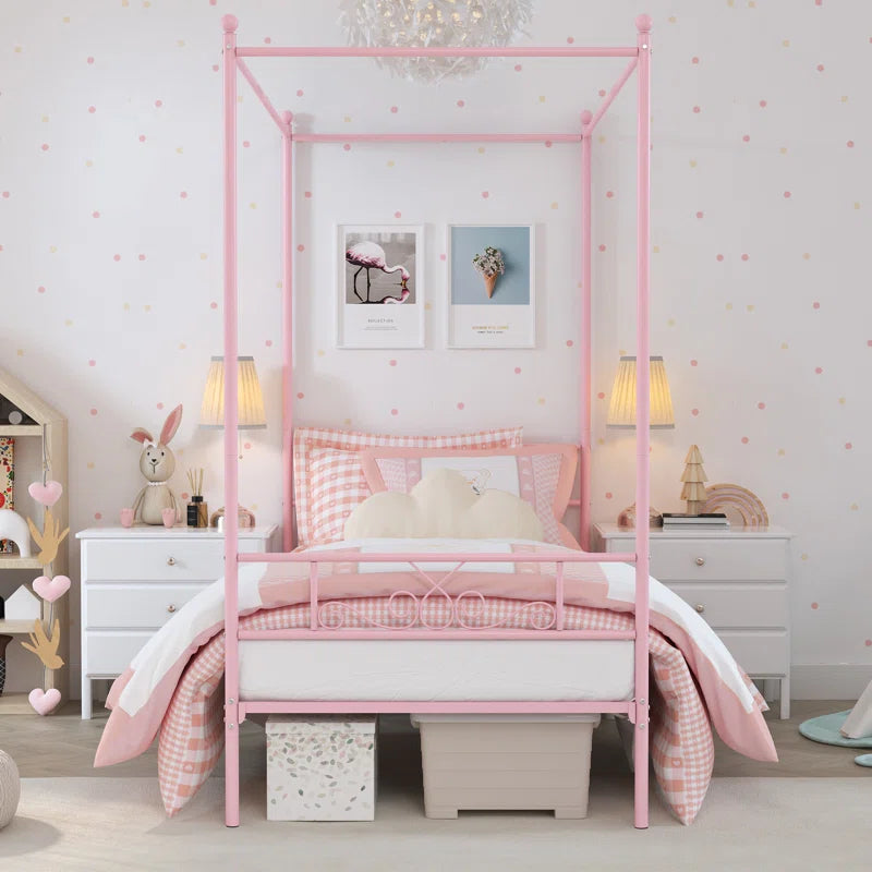 Poster Bed: Metal Frame Bed Pink