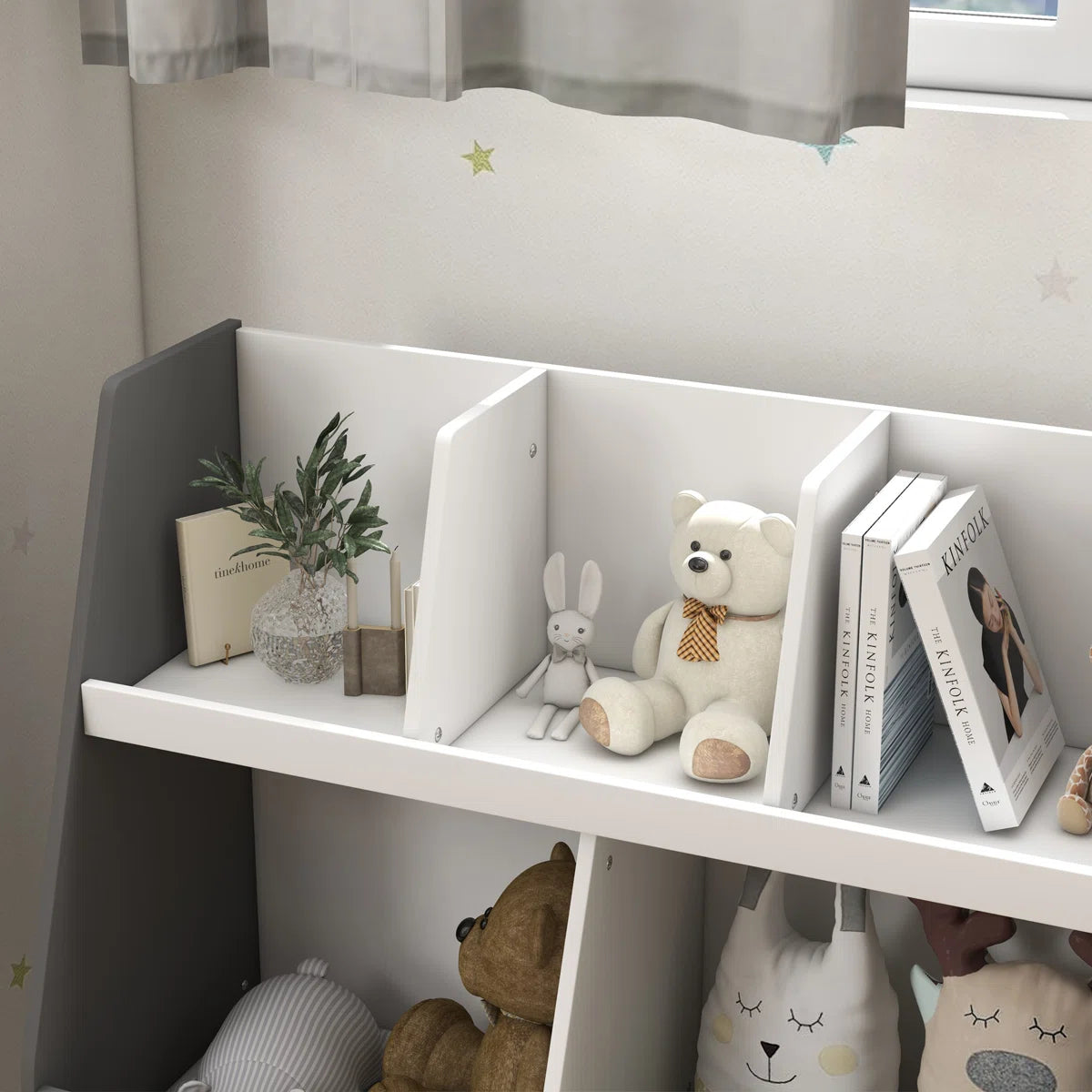 Kids Toy Storage Unit: 2-Tier, 5-Compartment Kids Storage Shelf with Anti-Tip Device