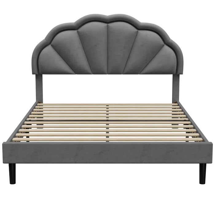 Queen Size Bed: Flower Silhouette Headboard Upholstered Platform Bed