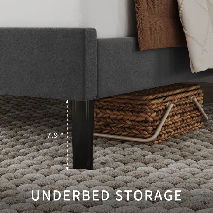 Queen Size Bed: Flower Silhouette Headboard Upholstered Platform Bed
