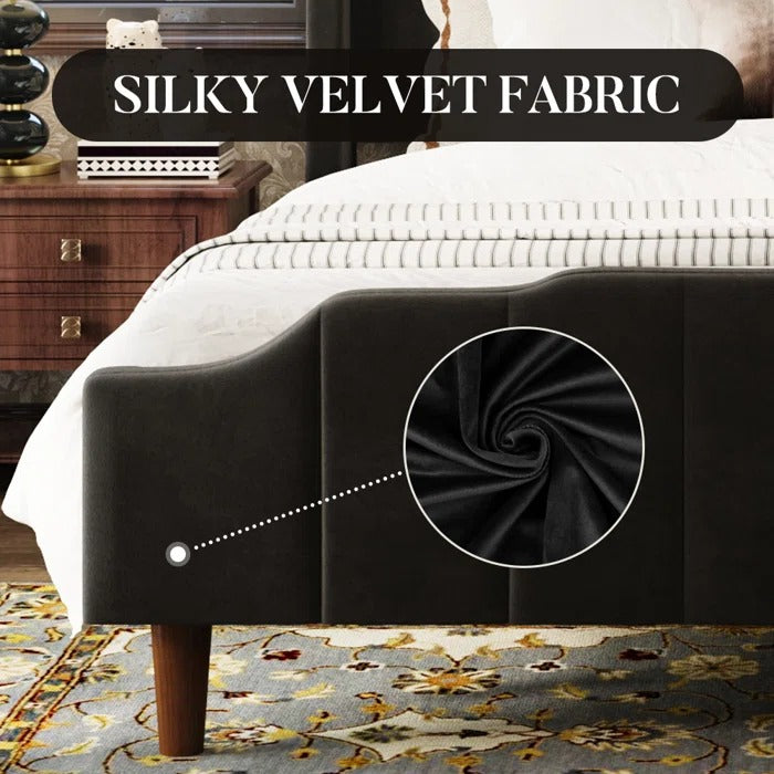 Queen Size Bed: Queen Size Modern Curved Upholstered Bed