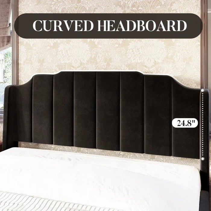 Queen Size Bed: Queen Size Modern Curved Upholstered Bed