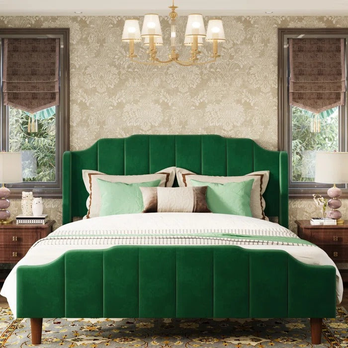 Queen Size Bed: Queen Size Modern Curved Upholstered Bed