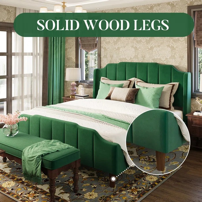 Queen Size Bed: Queen Size Modern Curved Upholstered Bed