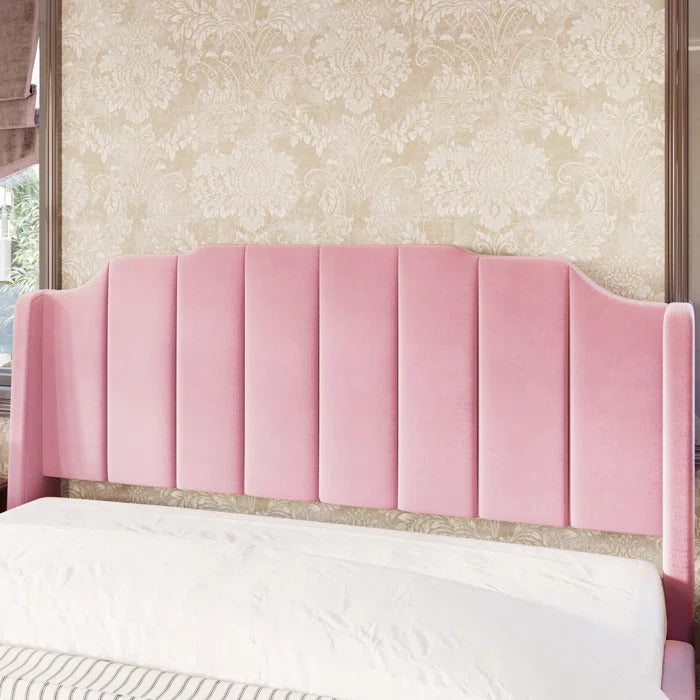 Queen Size Bed: Queen Size Modern Curved Upholstered Bed