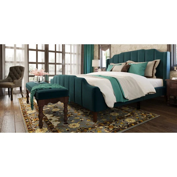 Queen Size Bed: Queen Size Modern Curved Upholstered Bed