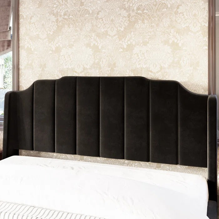 Queen Size Bed: Queen Size Modern Curved Upholstered Bed