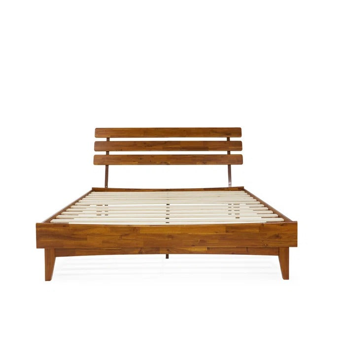 Queen Size Bed: Solid Wooden Bed Frame With Adjustable Headboard