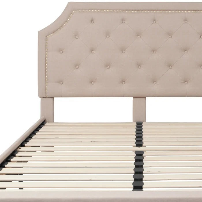 Queen Size Bed: Tufted Upholstered Platform Bed Frame
