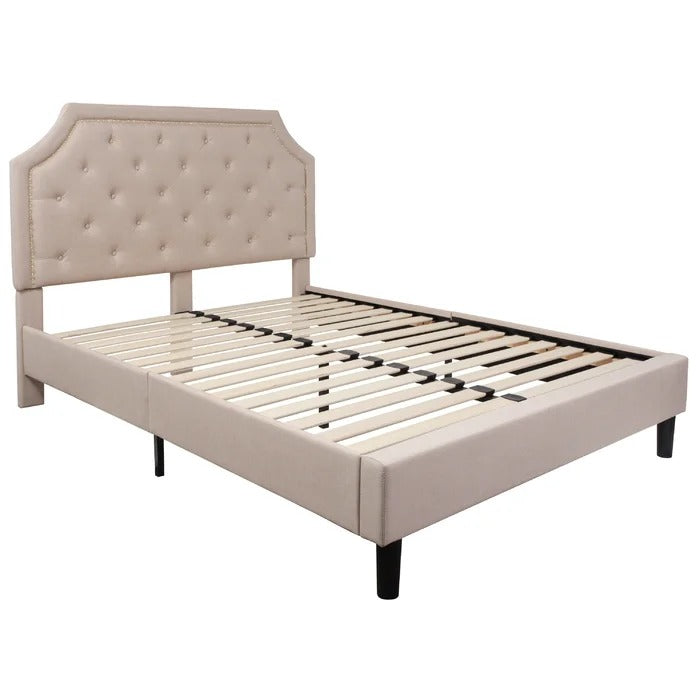 Queen Size Bed: Tufted Upholstered Platform Bed Frame