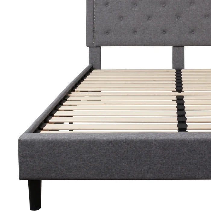 Queen Size Bed: Tufted Upholstered Platform Bed Frame