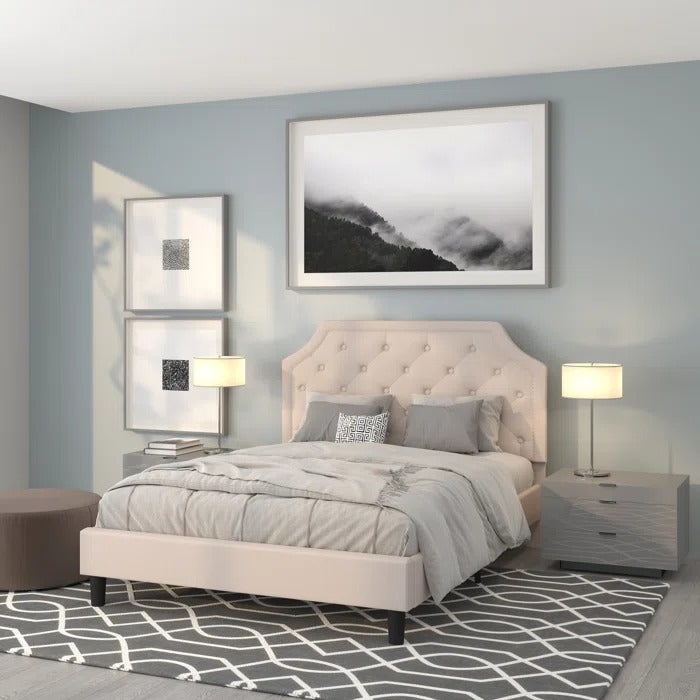 Queen Size Bed: Tufted Upholstered Platform Bed Frame