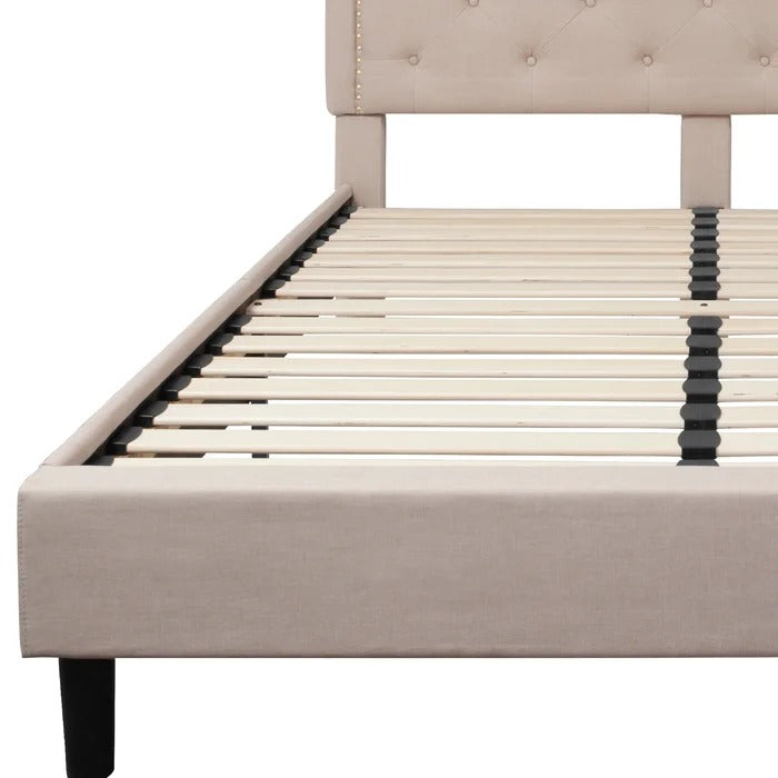 Queen Size Bed: Tufted Upholstered Platform Bed Frame