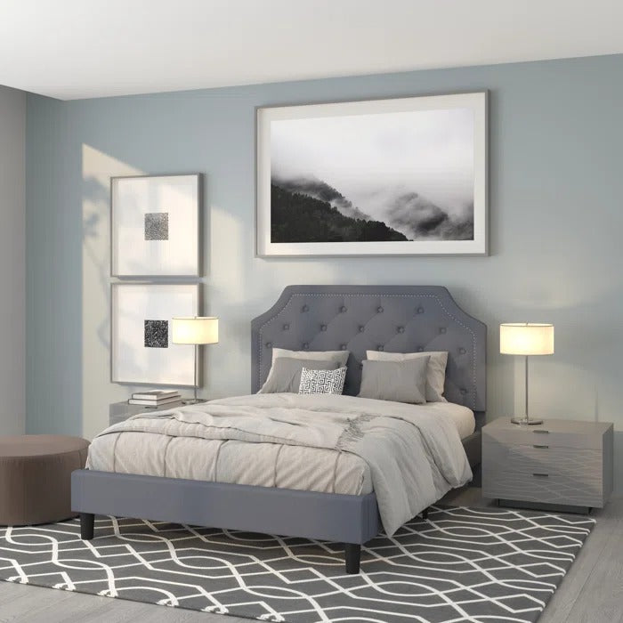 Queen Size Bed: Tufted Upholstered Platform Bed Frame