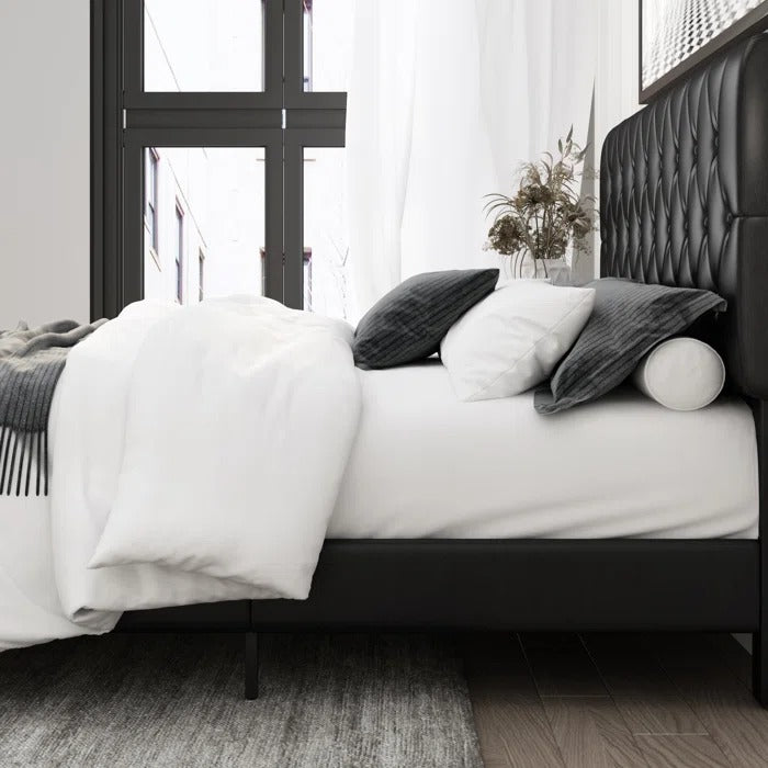 Queen Size Bed: Upholstered Bed with Adjustable Headboard