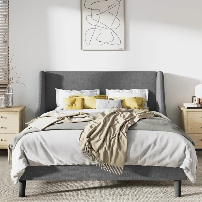 Queen Size Bed: Upholstered Wingback Queen Size Bed