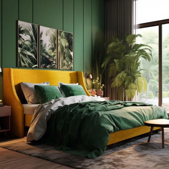 Queen Size Bed: Upholstered Wingback Queen Size Bed