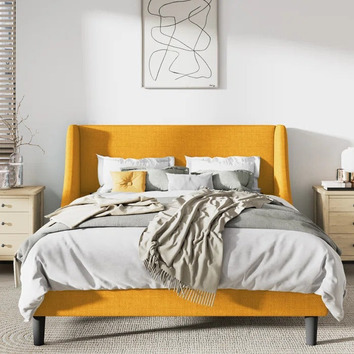 Queen Size Bed: Upholstered Wingback Queen Size Bed