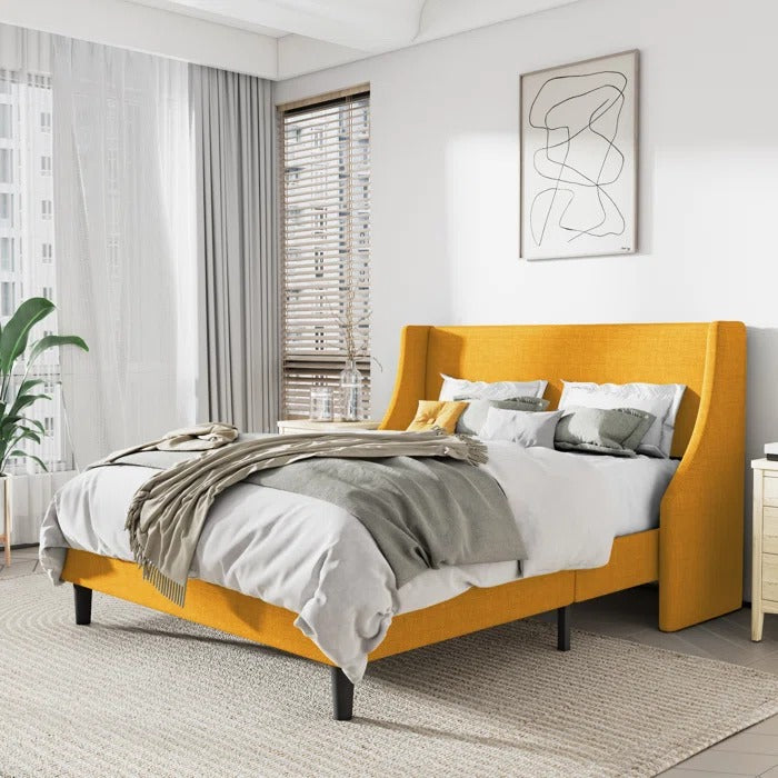 Queen Size Bed: Upholstered Wingback Queen Size Bed