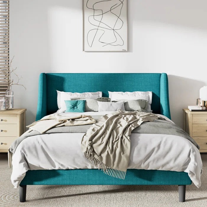 Queen Size Bed: Upholstered Wingback Queen Size Bed