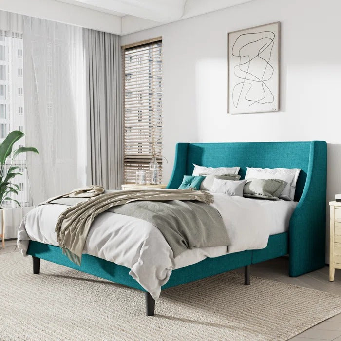 Queen Size Bed: Upholstered Wingback Queen Size Bed