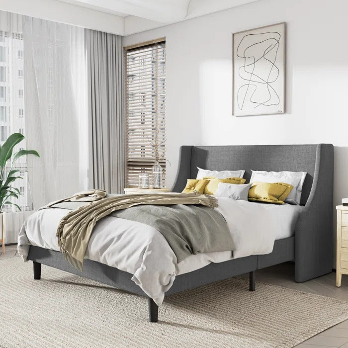 Queen Size Bed: Upholstered Wingback Queen Size Bed