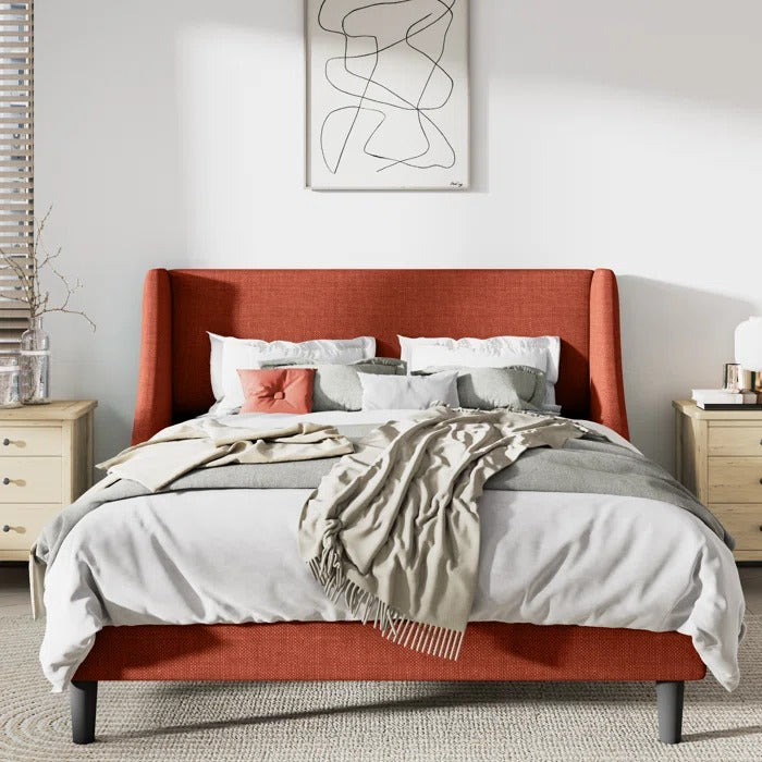 Queen Size Bed: Upholstered Wingback Queen Size Bed