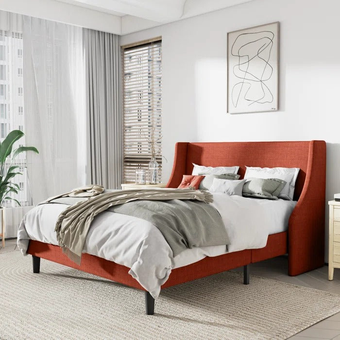 Queen Size Bed: Upholstered Wingback Queen Size Bed