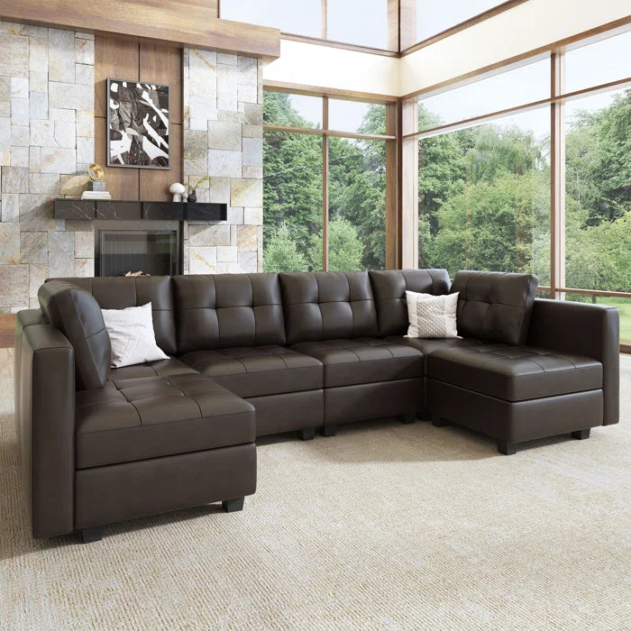 7 Seater Sofa Set: Faux Leather 7-Piece Corner Sectional Sofa