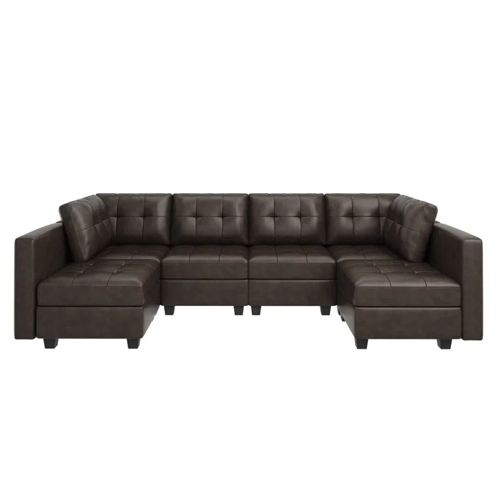 7 Seater Sofa Set: Faux Leather 7-Piece Corner Sectional Sofa