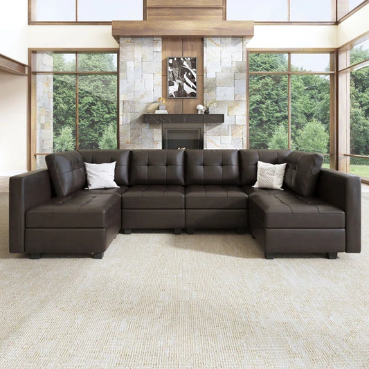 7 Seater Sofa Set: Faux Leather 7-Piece Corner Sectional Sofa