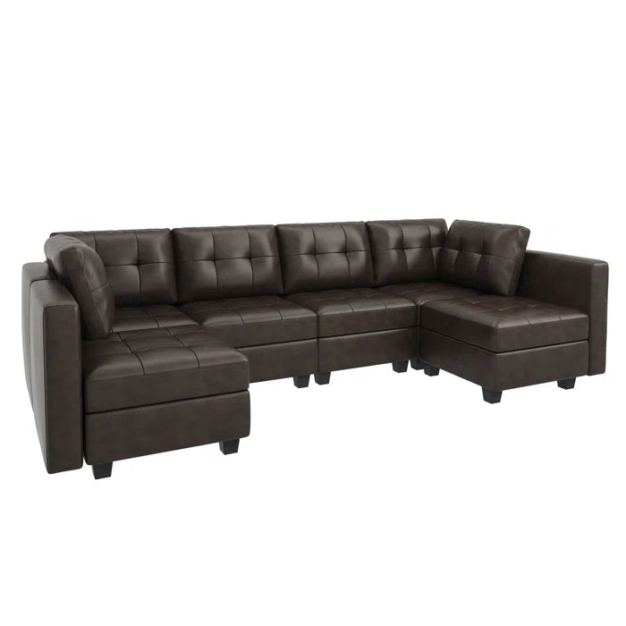 7 Seater Sofa Set: Faux Leather 7-Piece Corner Sectional Sofa