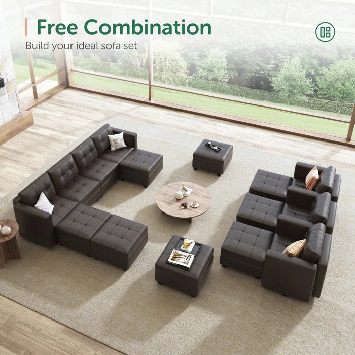 7 Seater Sofa Set: Faux Leather 7-Piece Corner Sectional Sofa