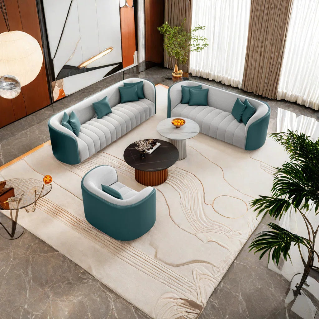 7 Seater Sofa Set: 5-Piece Faux Leather Living Room Furniture for Spacious Seating