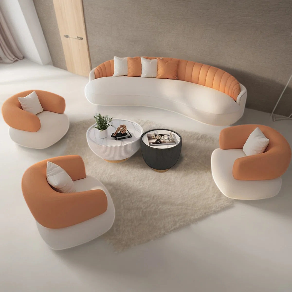 7 Seater Sofa Set: 6-Piece Faux Leather Living Room Furniture for Spacious & Elegant Seating