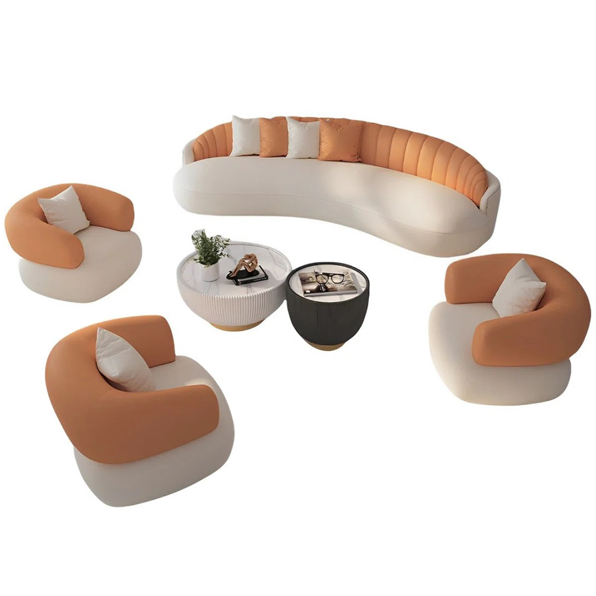 7 Seater Sofa Set: 6-Piece Faux Leather Living Room Furniture for Spacious & Elegant Seating
