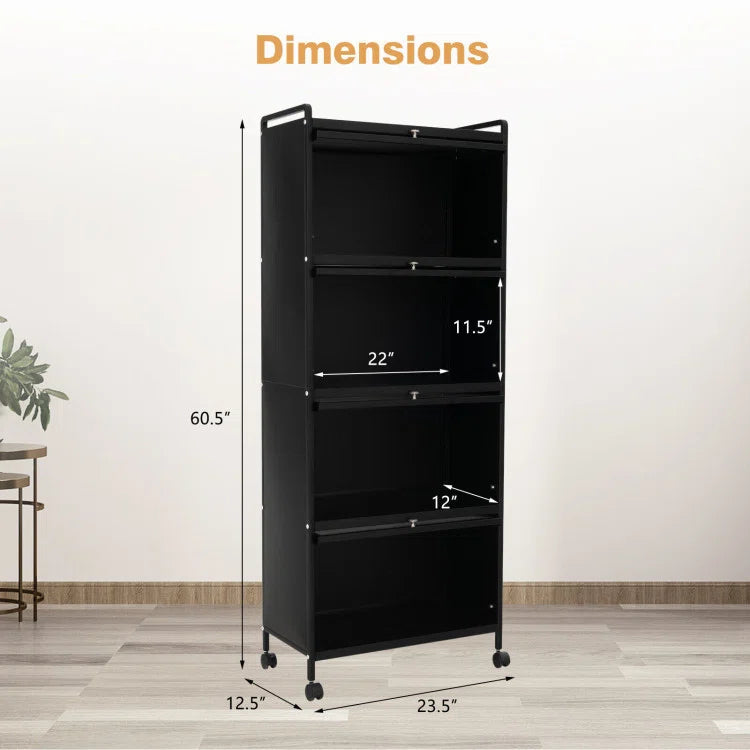 Kitchen Racks: Modern Black Storage Cabinet with Flip Doors and Open Shelves