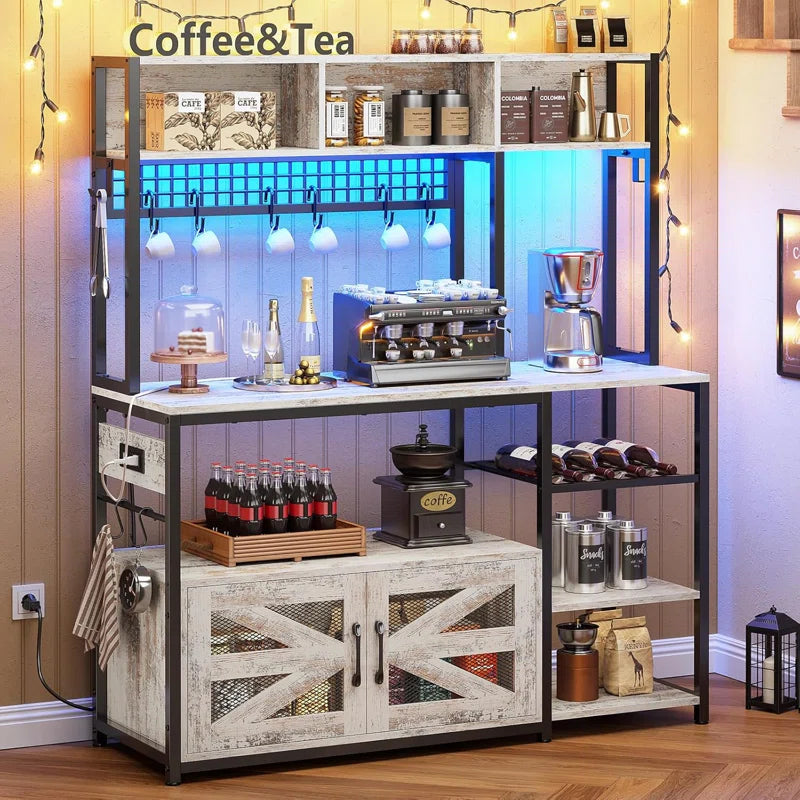 Kitchen Racks: 47.2 Inch Bakers Rack with Vintage Beverage Storage Design