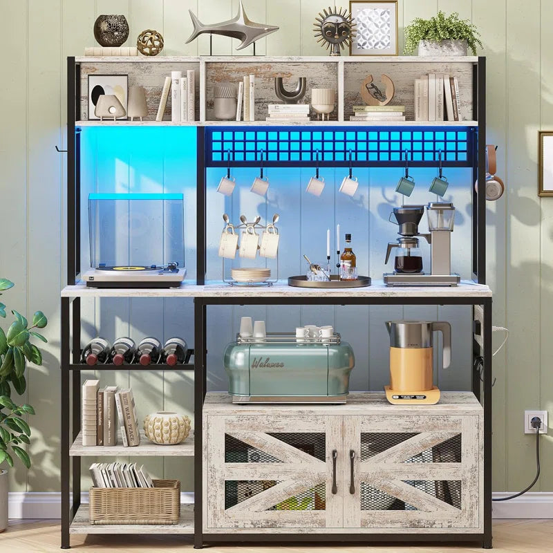 Kitchen Racks: 47.2 Inch Bakers Rack with Vintage Beverage Storage Design